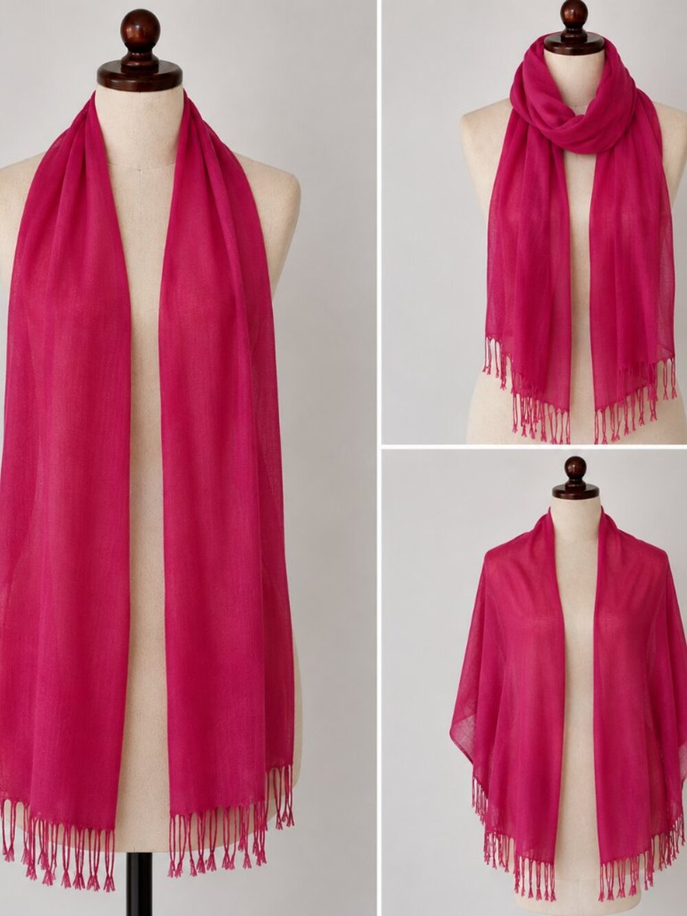 Hot Pink Viscose Pashmina Scarf Shawl Wrap Fringe Lightweight